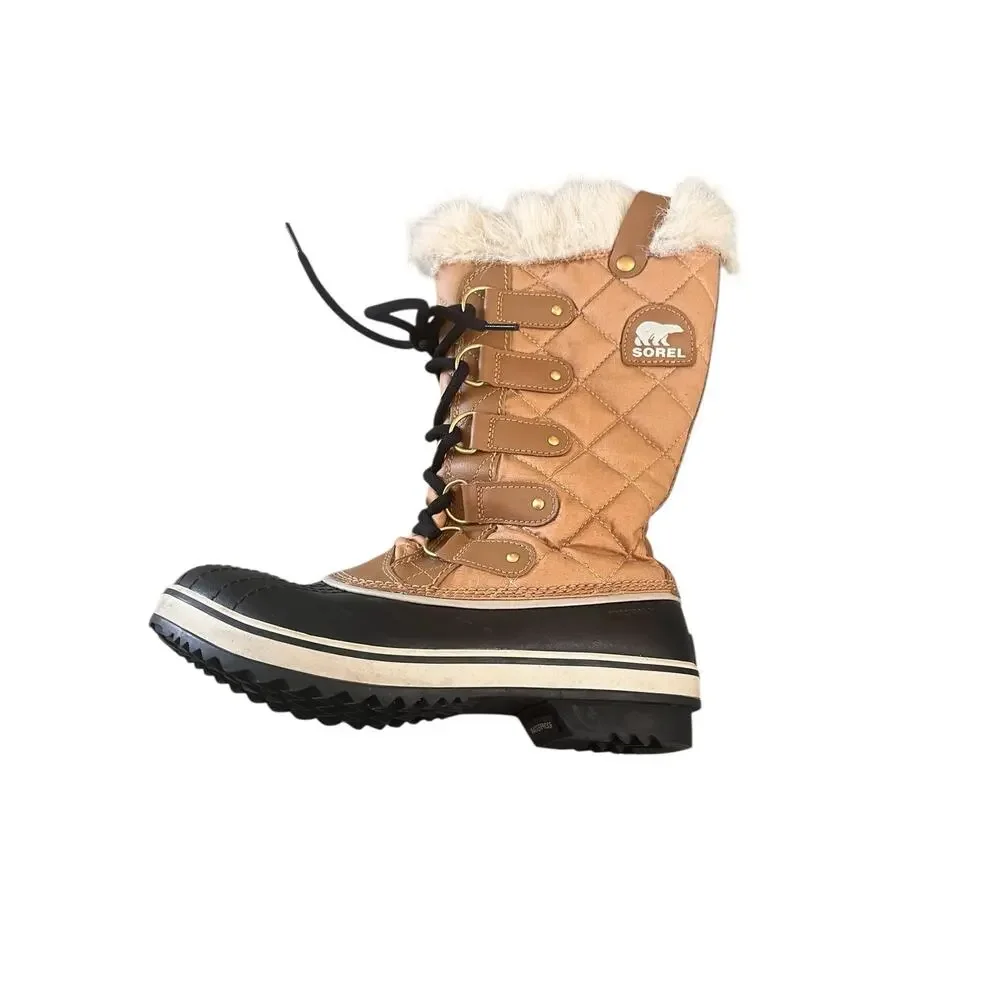 Sorel Womens Fawn Brown Waterproof Insulated Faux Fur Lined Boots Size 8